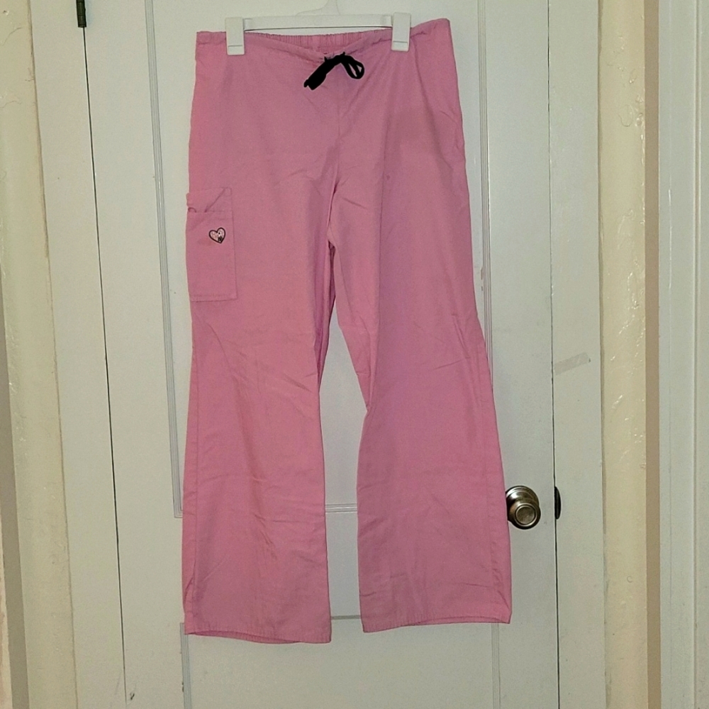 Women's Size Medium Pink Drawstring Scrub Bottoms with Cargo Pockets